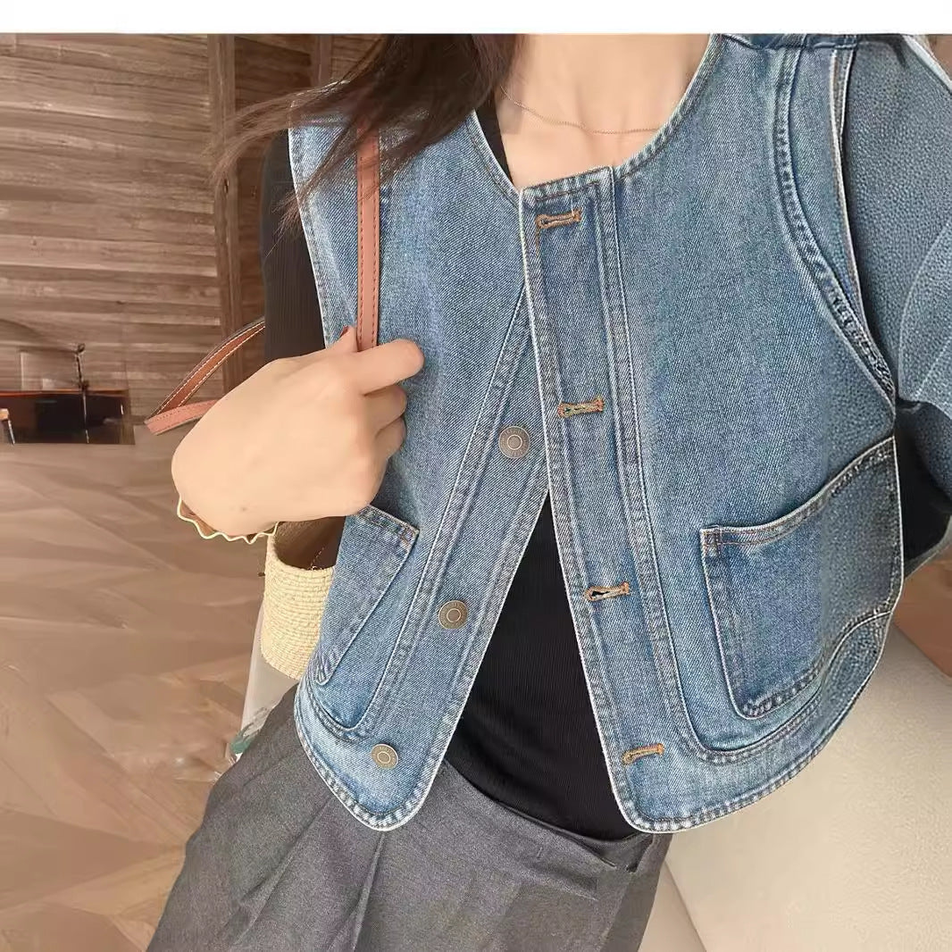 Fashion Sleeveless Short Denim Vest