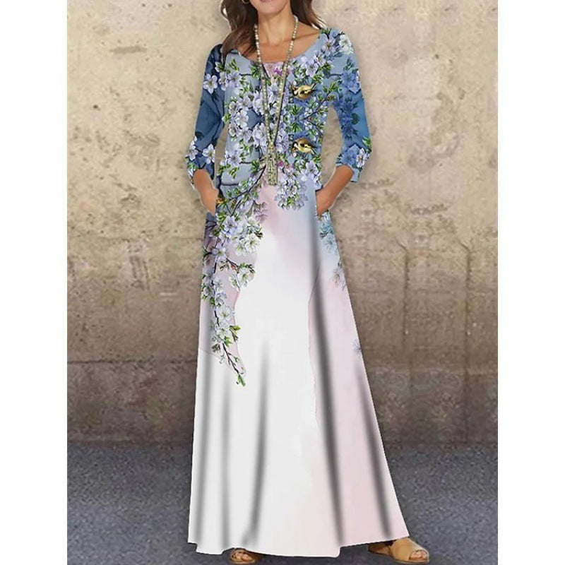 Elegant 3D Floral Print Summer Long Dresses