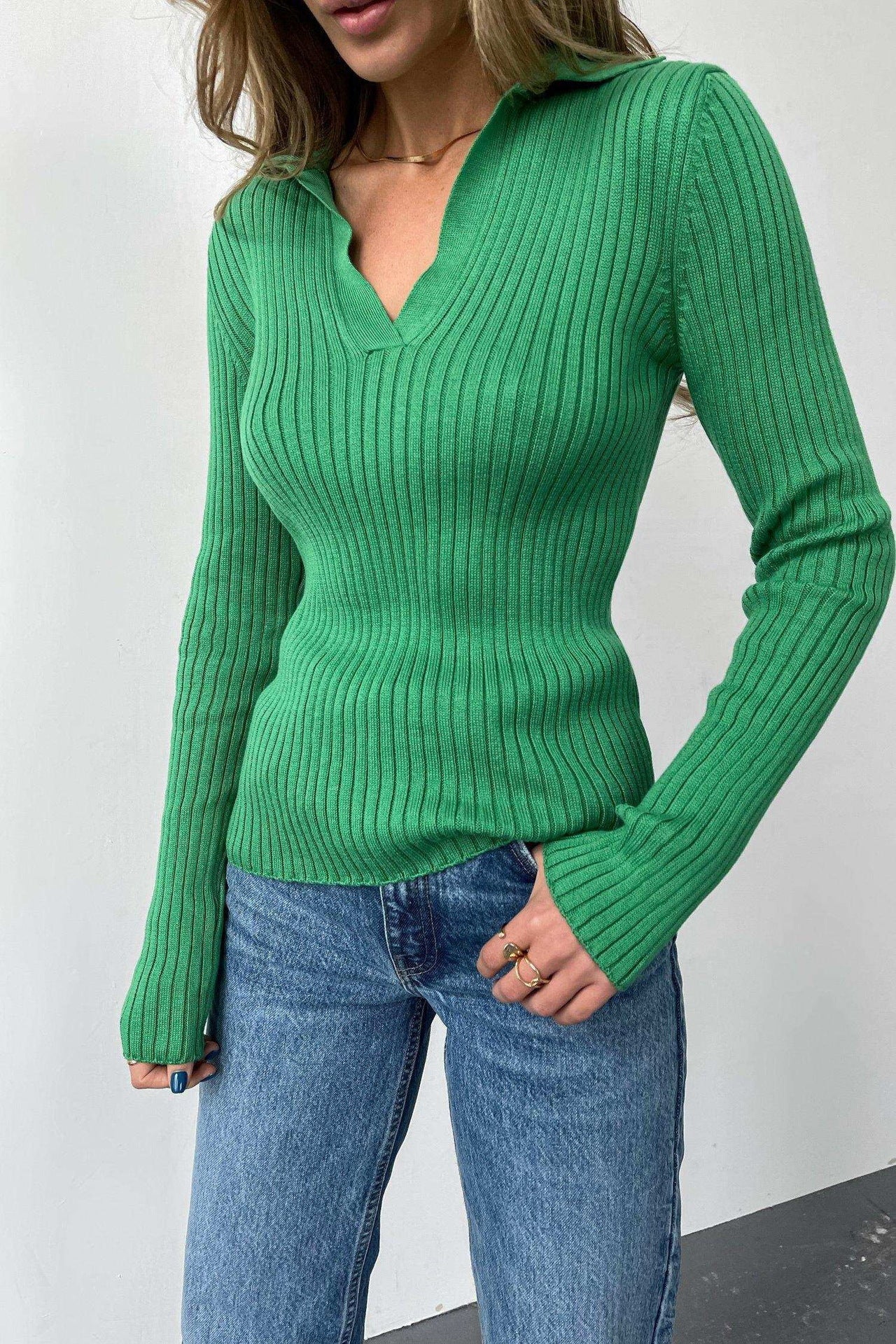 Sexy Polo Neck Knitted Pullover Sweaters