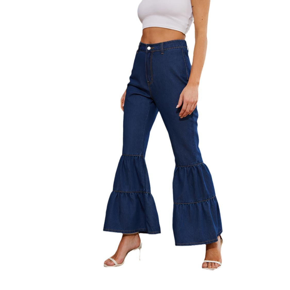 Fashion High Waist Women Flare Wide Legs Jeans