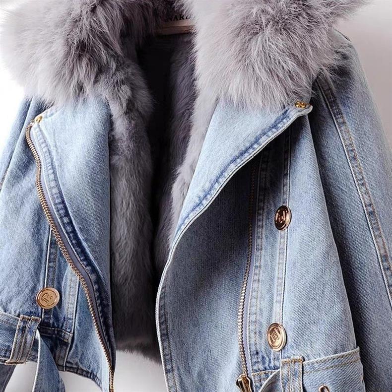 Winter Detachable Fox Fur Denim Jacket Coats for Women