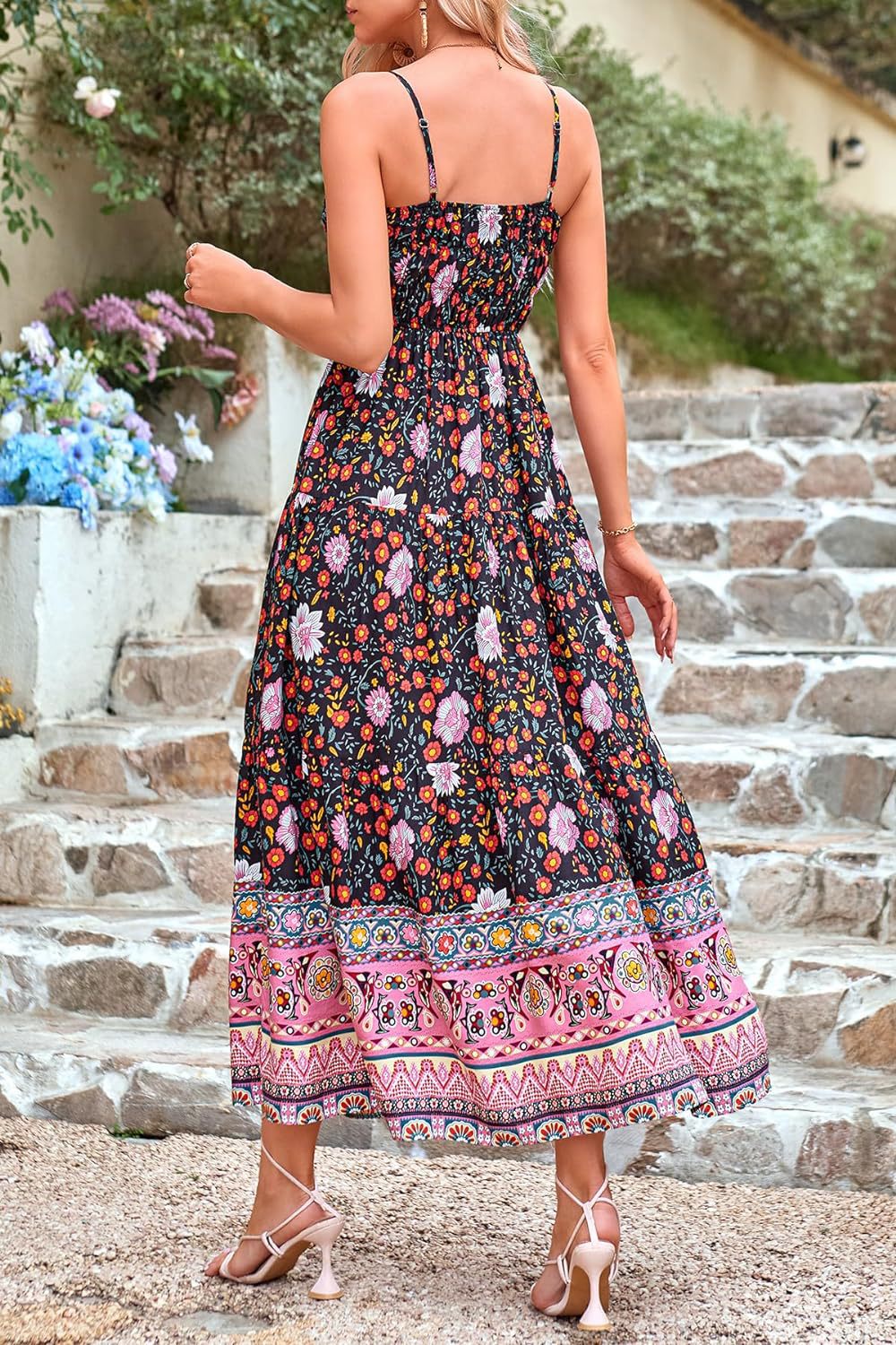 Vintage Bohemian Adjustable Straps Sleeveless Summer Dresses