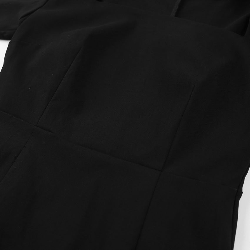 Designed Square Neckline Long Sheathe Black Dresses