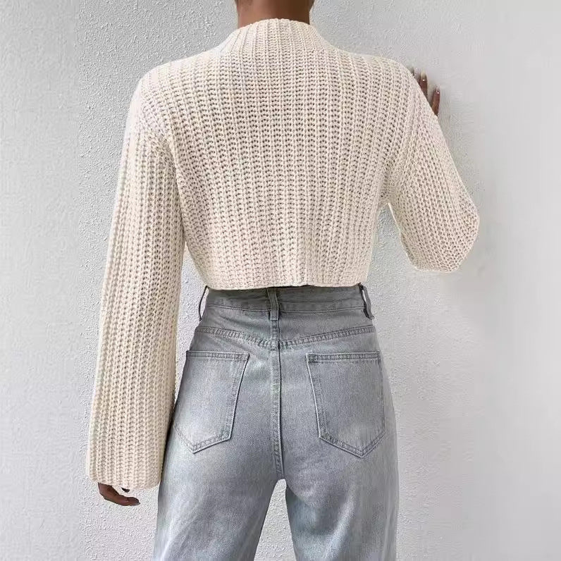 Casual Trumpet Sleeves Short Pullover Sweaters