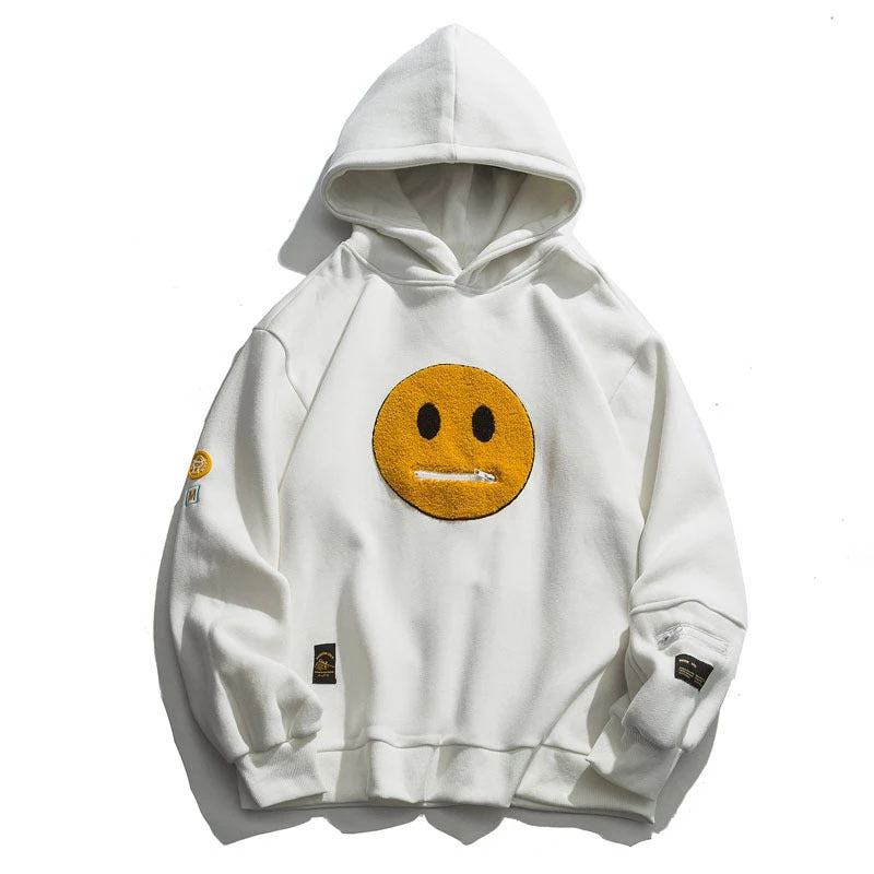 Street Style Winter Velvet Smile Face Design Hoodies for Men