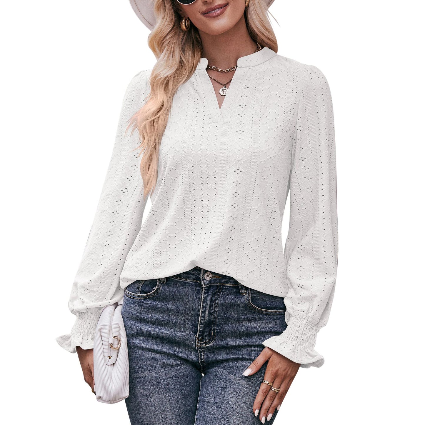 Casual V Neck Long Sleeves Fall Shirts