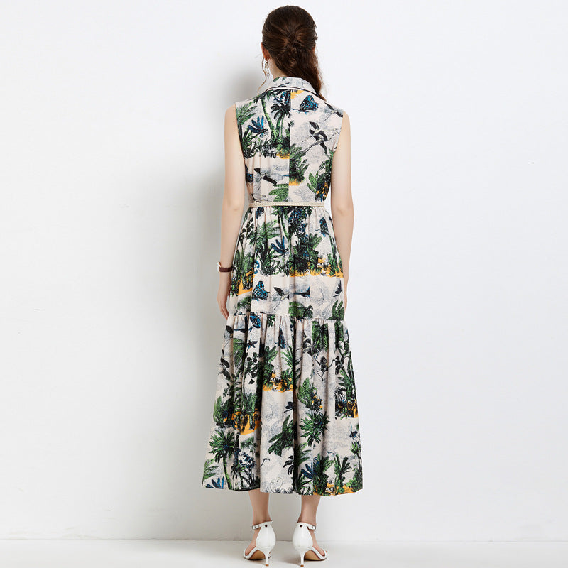 Elegant Floral Print Sleeveless Summer Long Dresses