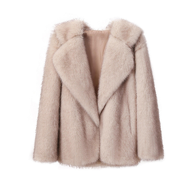 Fashion Artificial Fur Turnover Collar Jacket Coats for Women