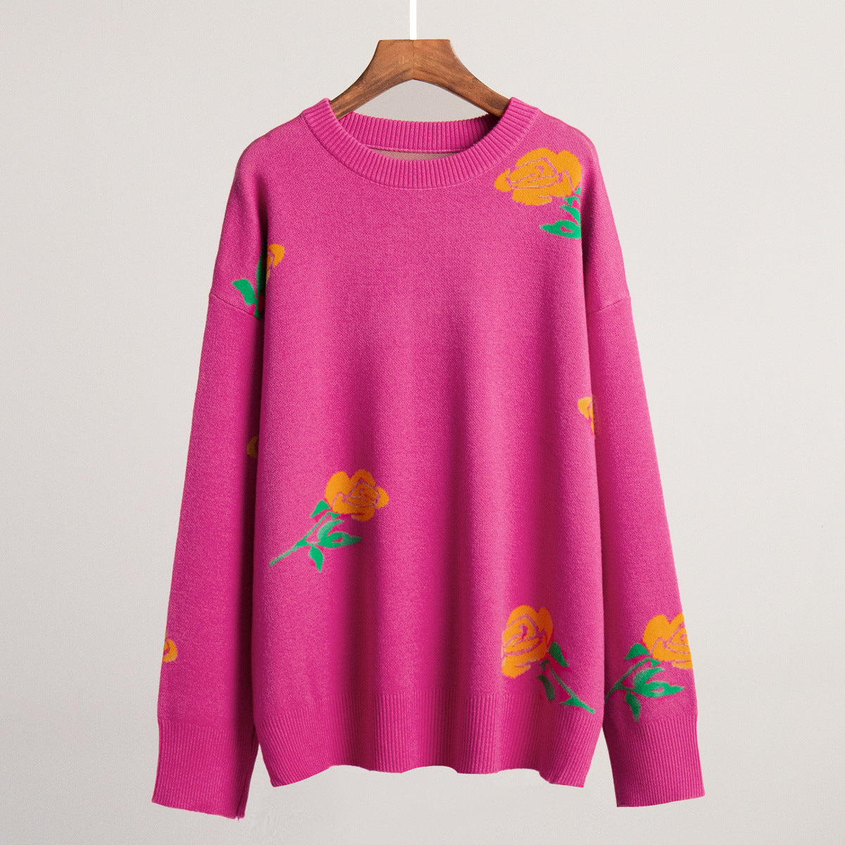 Fashion Rose Flowers Winter Knitted Women Sweaters