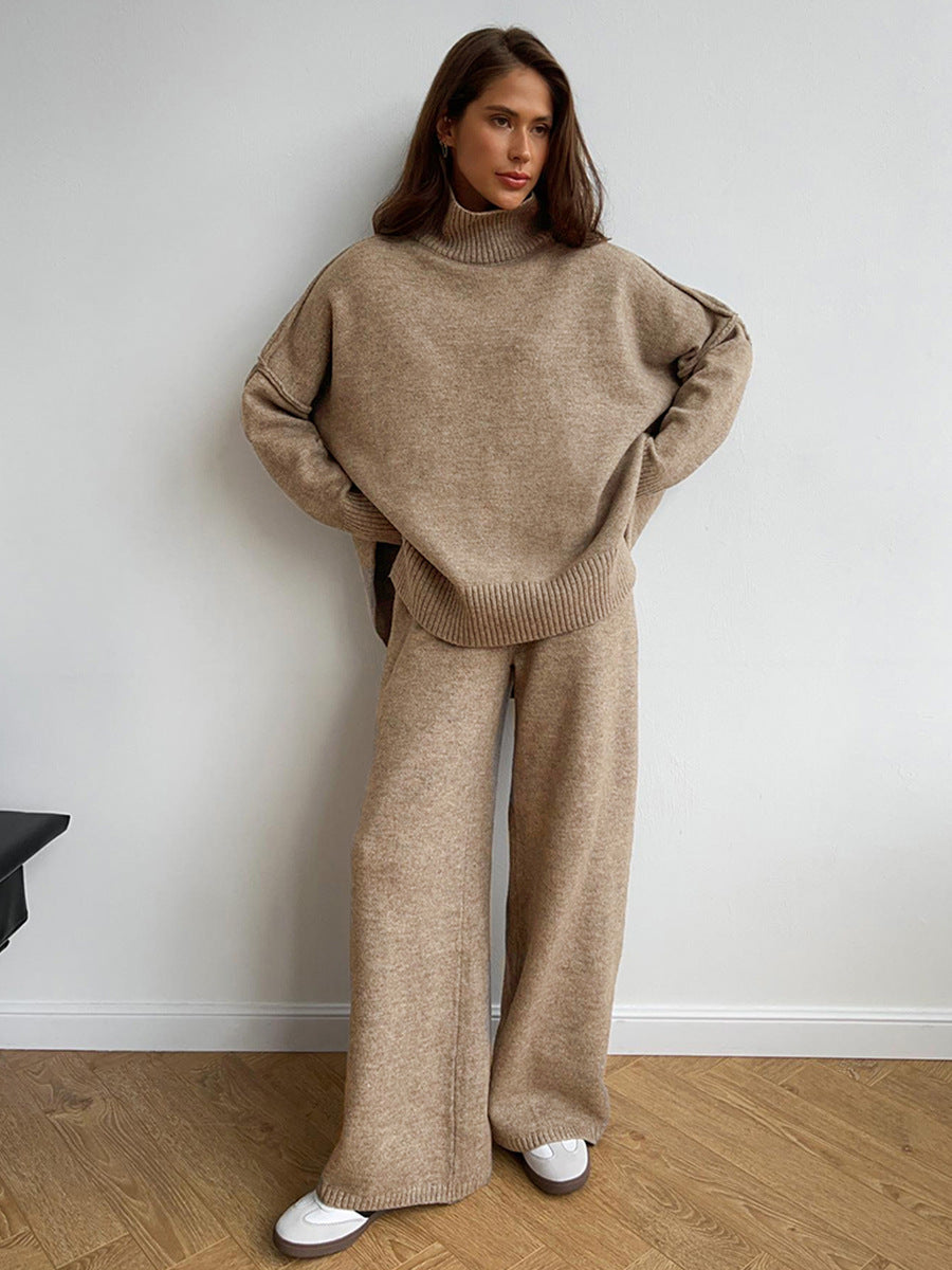 Casual High Neck Pullover Sweaters & Knitted Pants