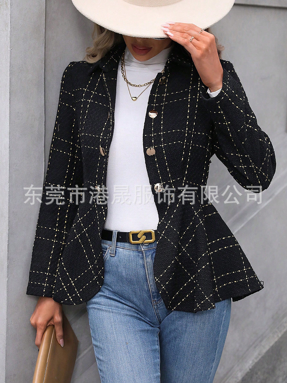 Fashion Ruffled Double Breasted Office Lady Blazers