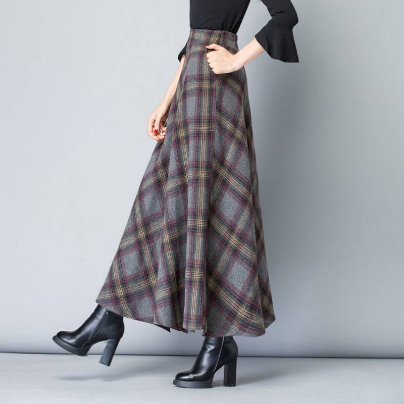 Fall/winter High Elastic Waist Wool Long Skirts