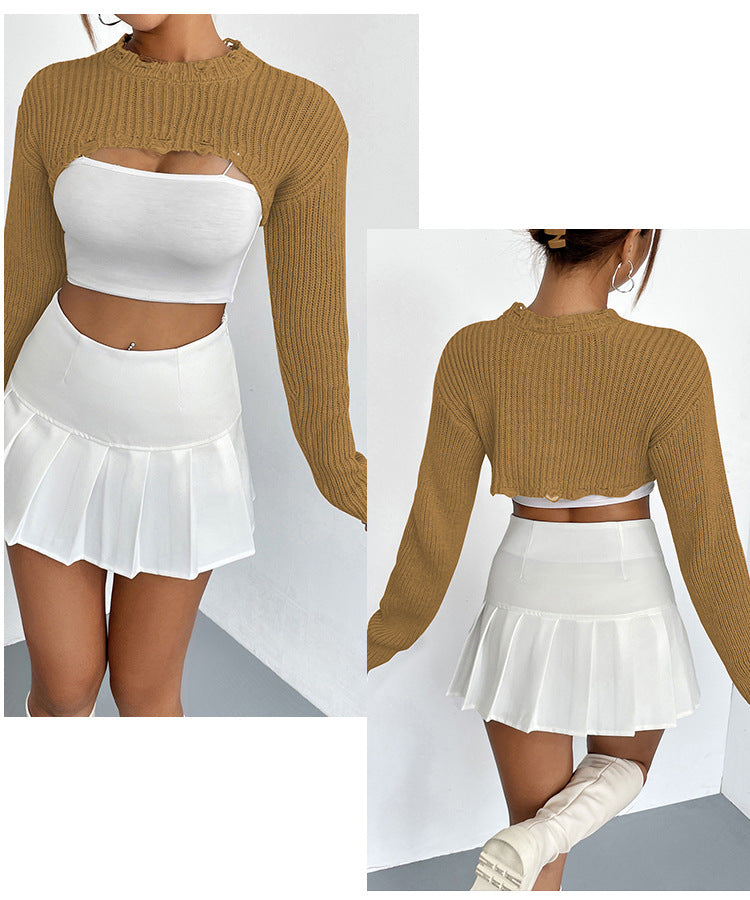 Designed Pullover Short Knitted Tops