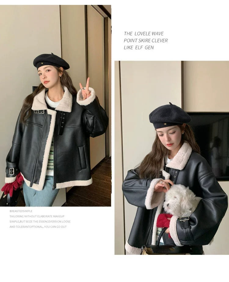 Winter Leather with Fur Women Jacket Coats