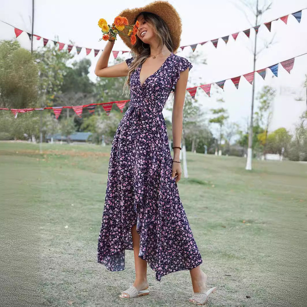 Bohemian V Neck Summer Vacation Long Dresses