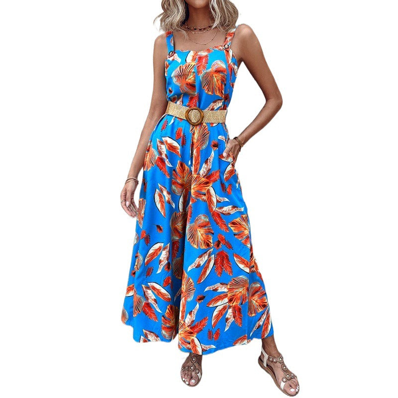 Fashion Floral Print Summer Jumpsuits with Belt