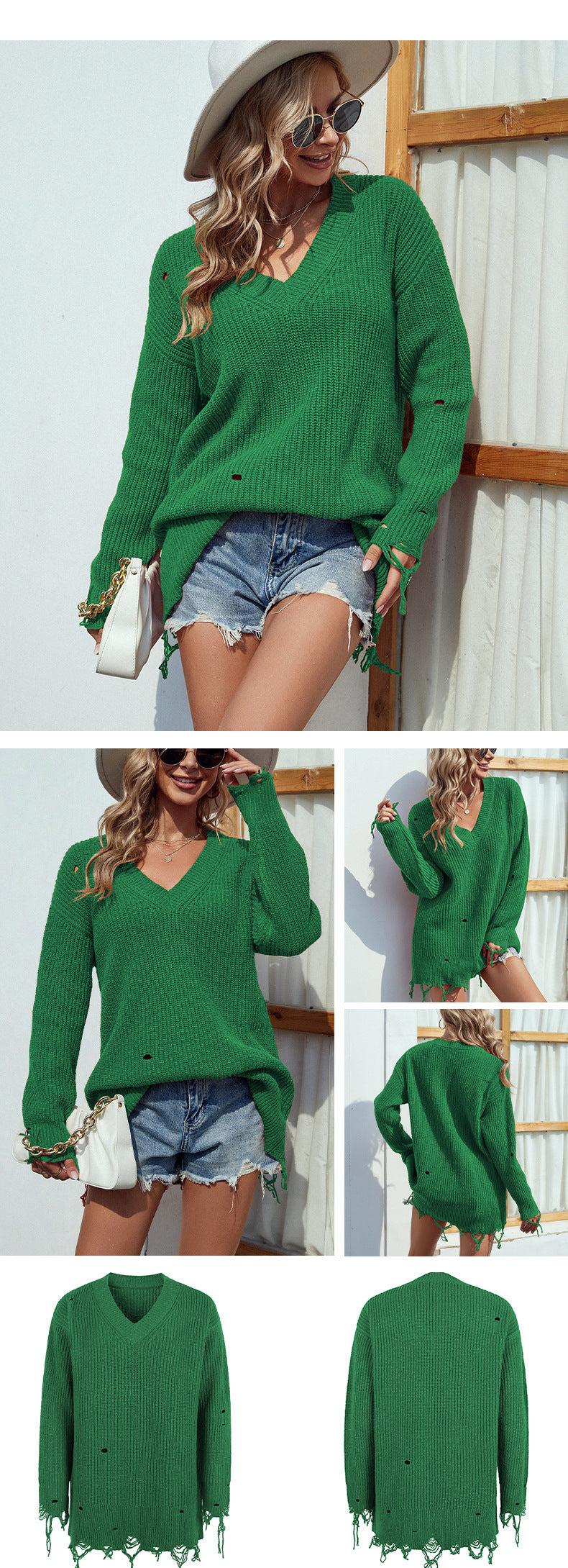 Casual V Neck Long Sleeves Knitted Fall Sweaters