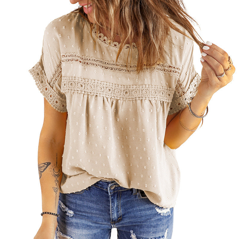 Summer Lace Chiffon Short Sleeves Shirts