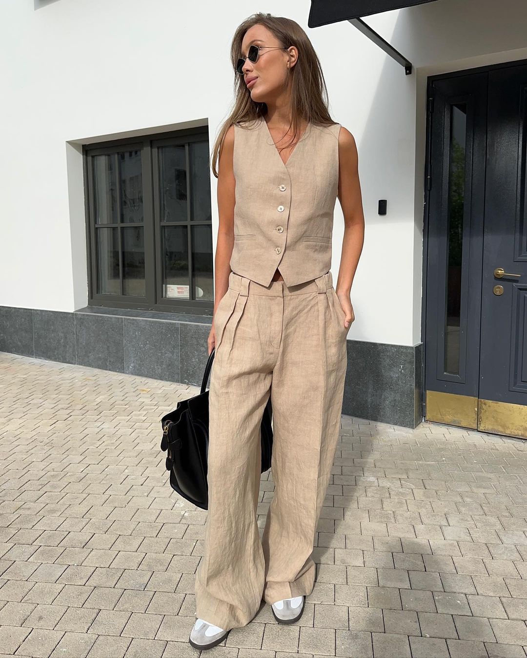 Casual Sleeveless Vest & Wide Legs Pants Two Pieces Sets