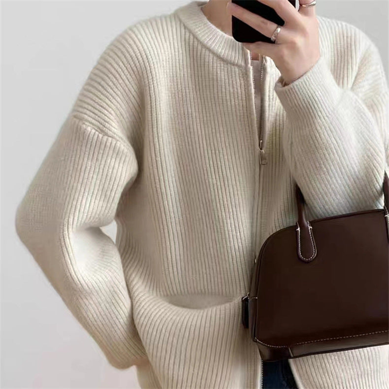Casual Designed Double Zipper Women Knitted Sweaters