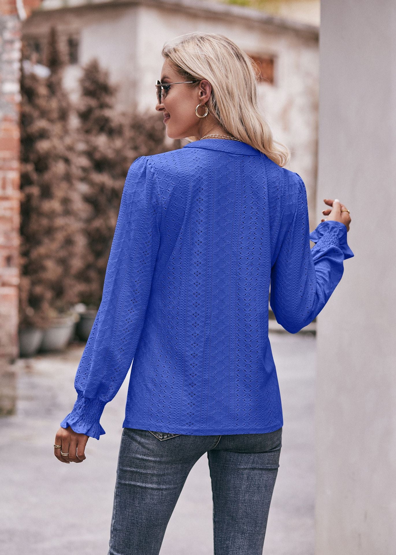 Casual V Neck Long Sleeves Fall Shirts