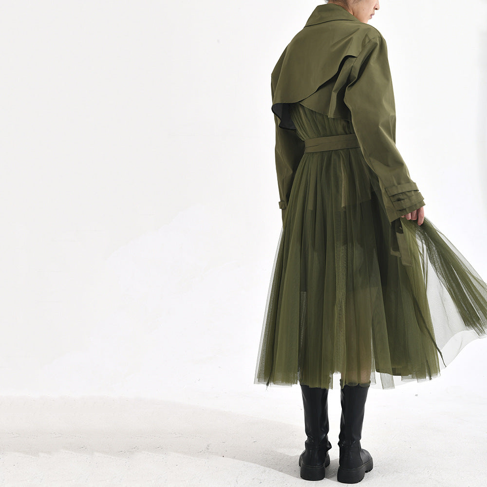 Designed Green Double Breasted Overcoat for Women