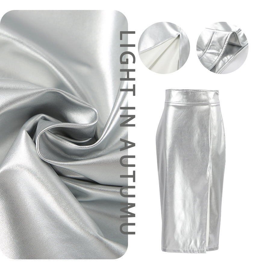 Designed Pu High Waist Sexy Silver Skirts