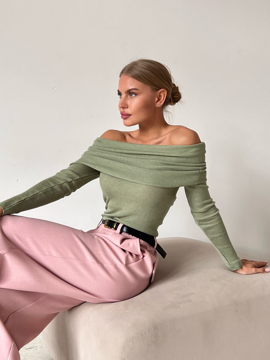 Sexy Off The Shoulder Long Sleeves Knitted Shirts