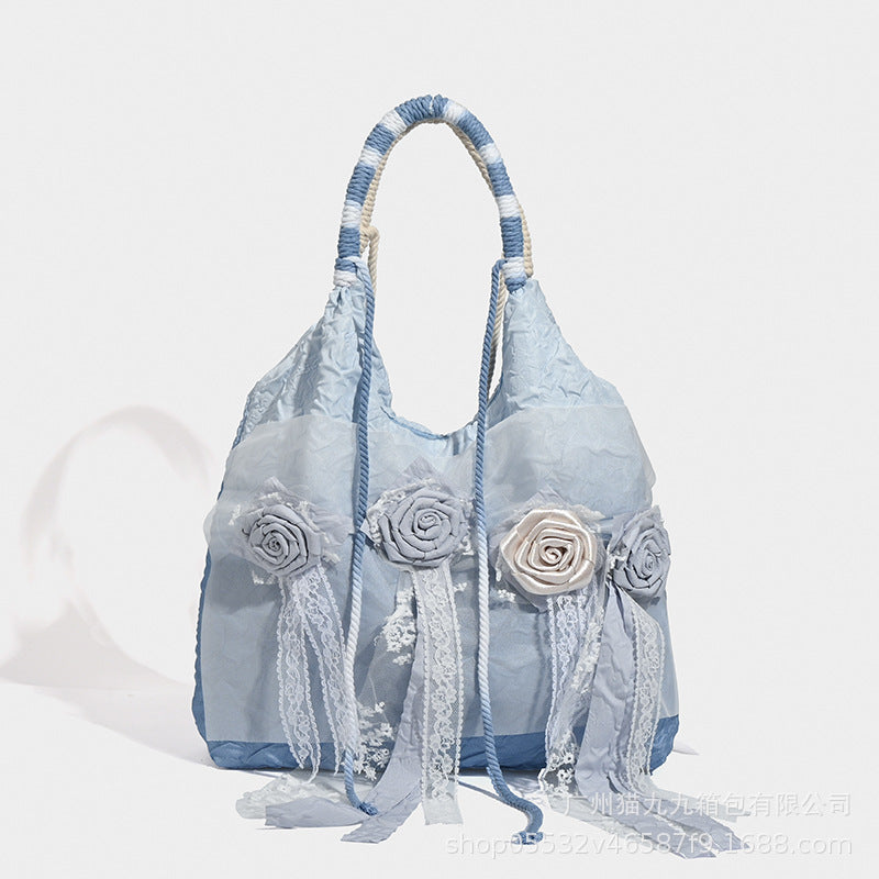 Vintage 3D Rose Design Lace Blue Shoulder Handbags