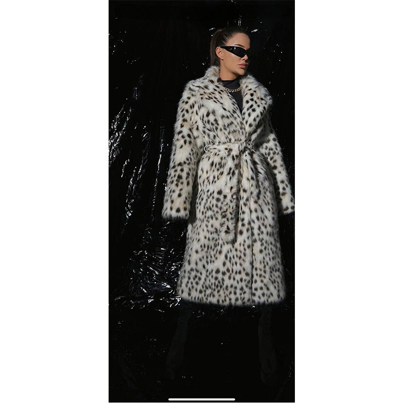 Designed Leopard Faux Fox Fur Overcoats for Women