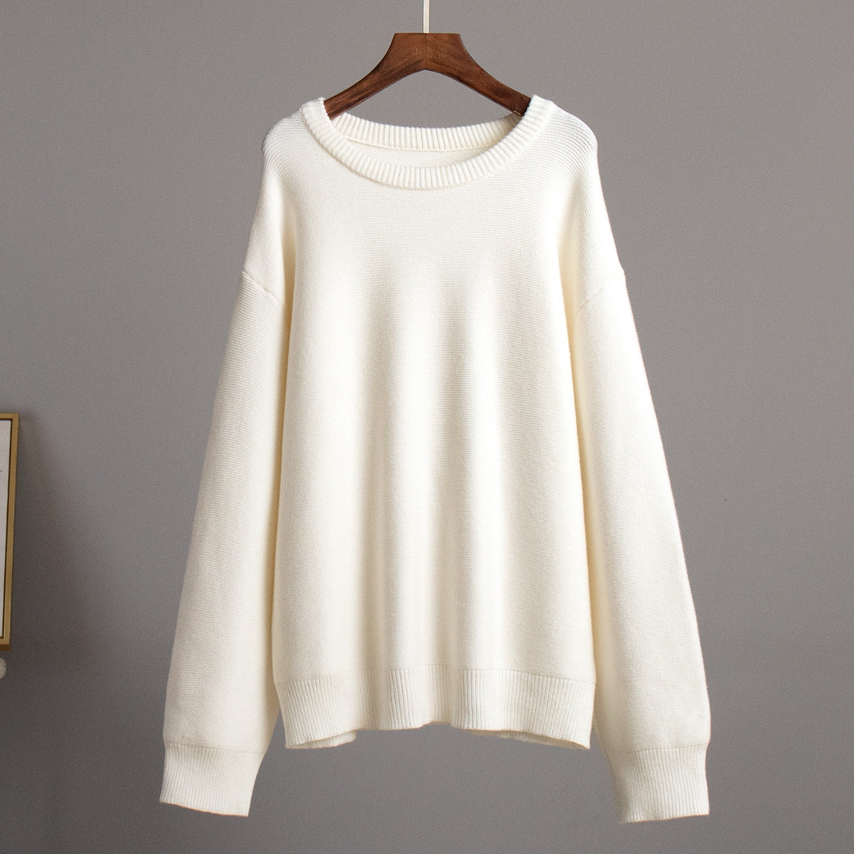 Casual Round Neck Knitted White Sweaters