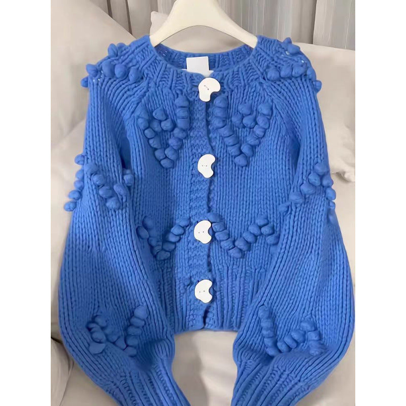 Luxury Blue Balls Knitted Cardigan Sweaters