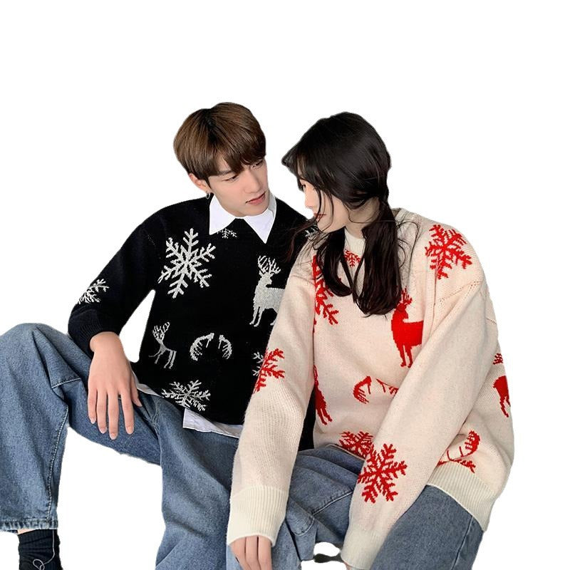 Merry Christmas Elk Print Knitted Pullover Sweaters