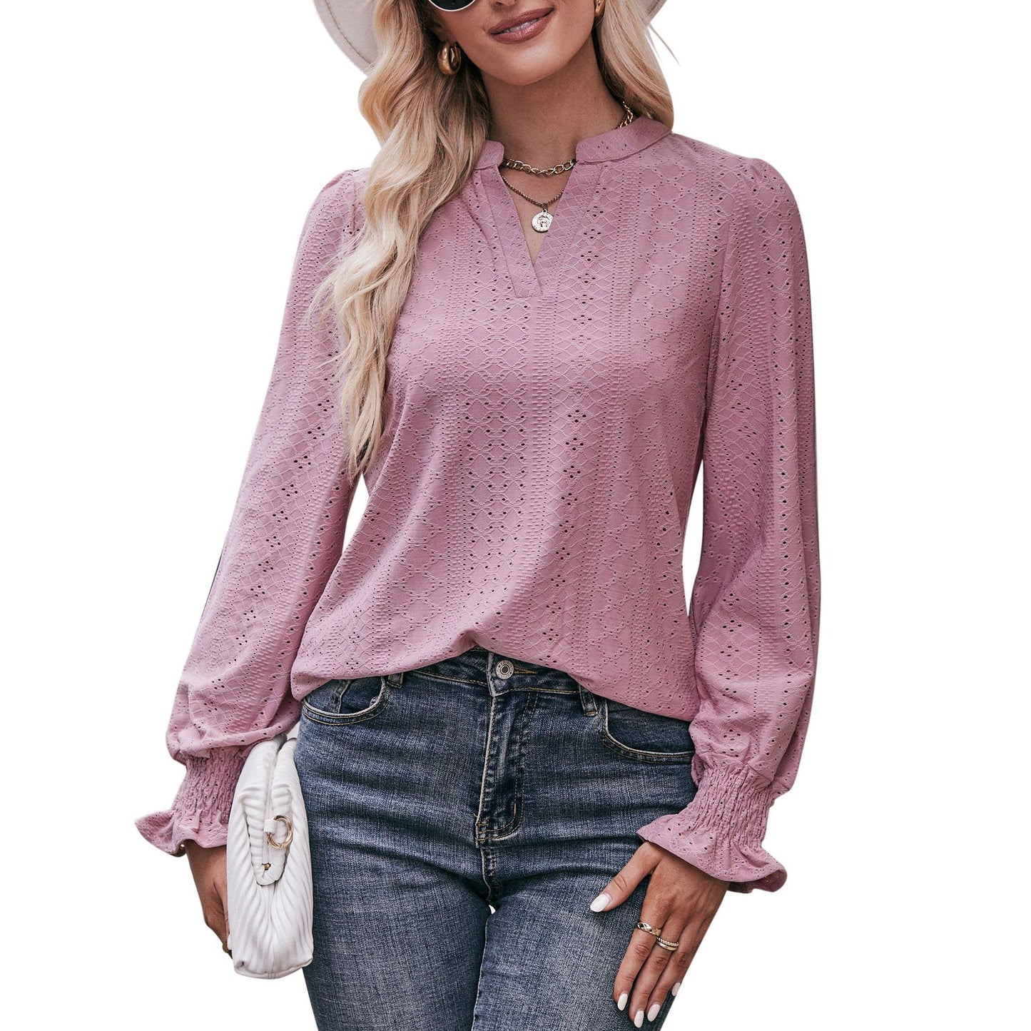 Casual V Neck Long Sleeves Fall Shirts