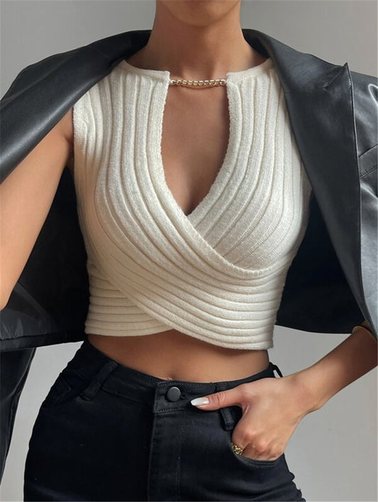 Sexy Chain Crossed Knitted Tank Tops