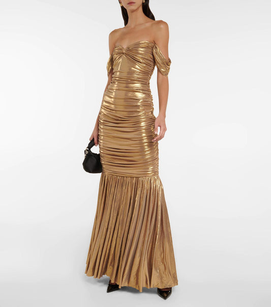 Gold Off The Shoulder Strapless Evening Dresses
