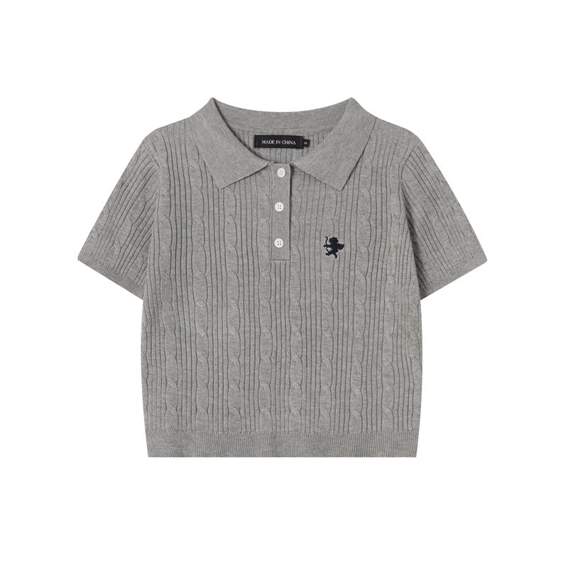 Vintage Knitted Short Sleeves Polo T Shirts