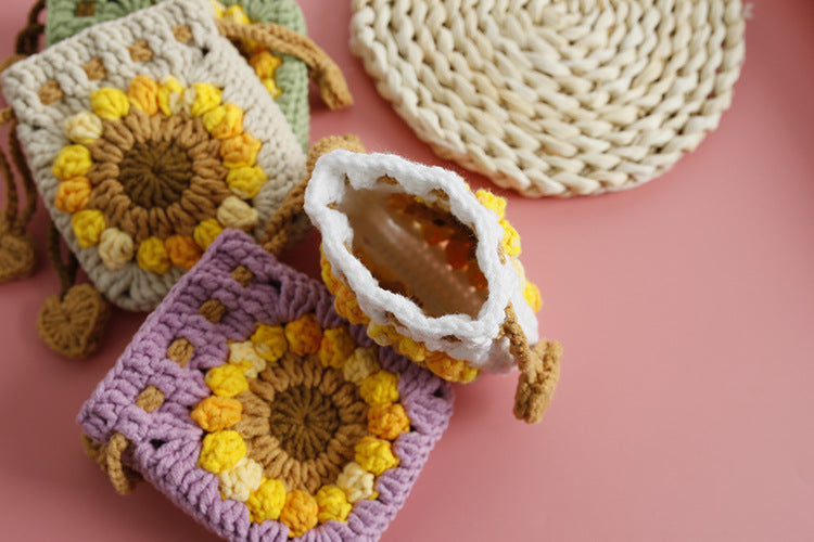 Sweet Crochet Sunflower Handwoven Mini Bundle Change Bag