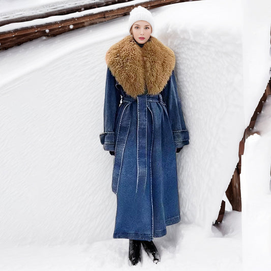 Fashion Designed Fur Denim Winter Outerwear