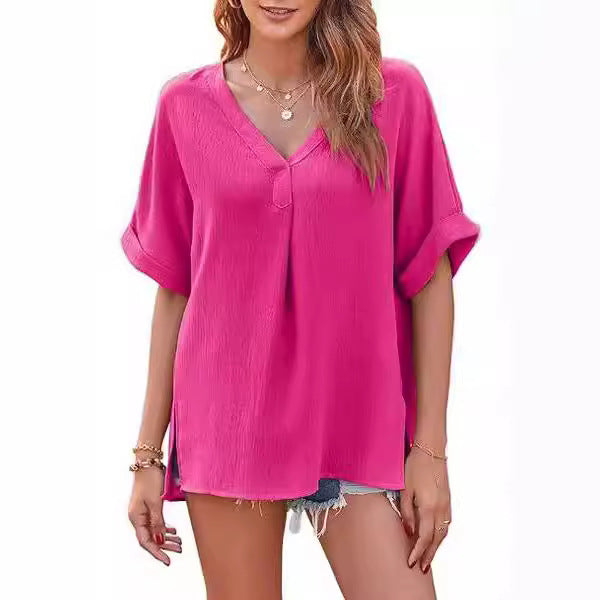 Leisure V Neck Short Sleeves Shirts