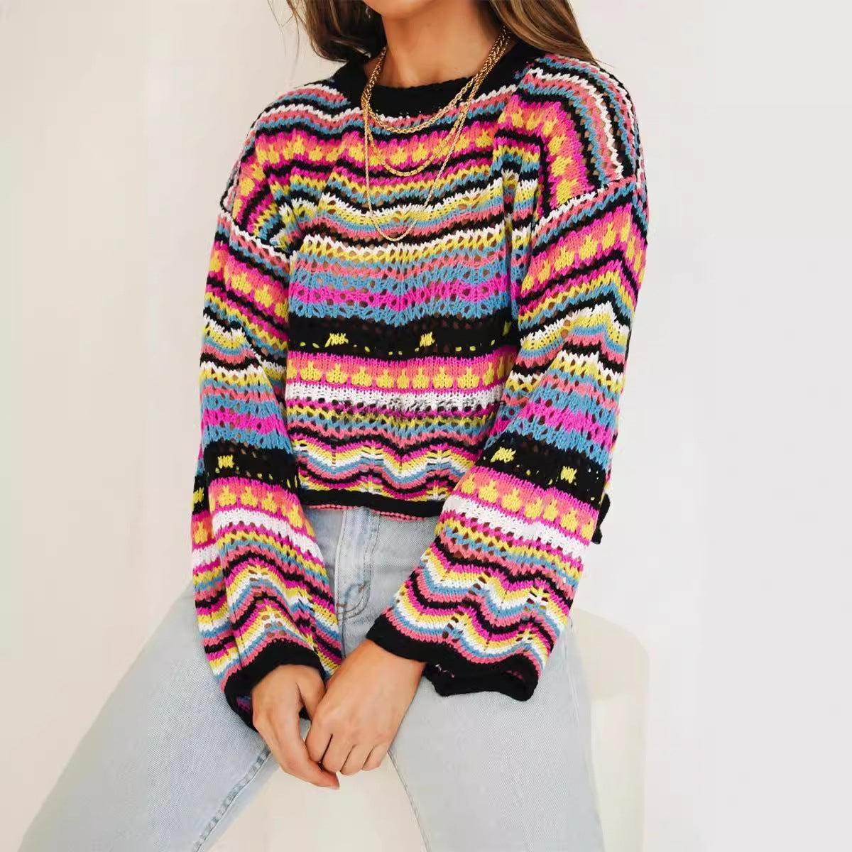 Casual Bohemian Striped Knitted Sweaters