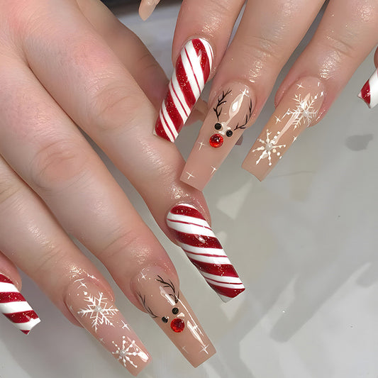 Wine Red Snowflake Christmas Nails