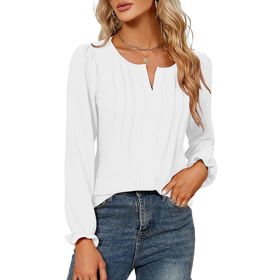 Casual Chiffon Summer V Neck Long Sleeves Blouses