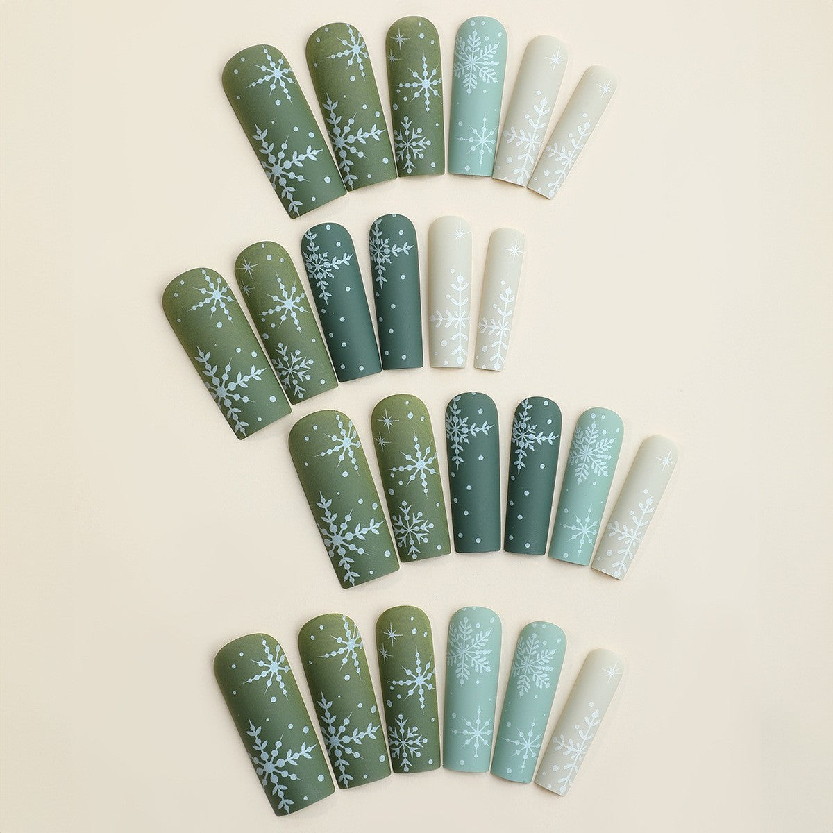 Snowflake Green Long Christmas Nails for Women