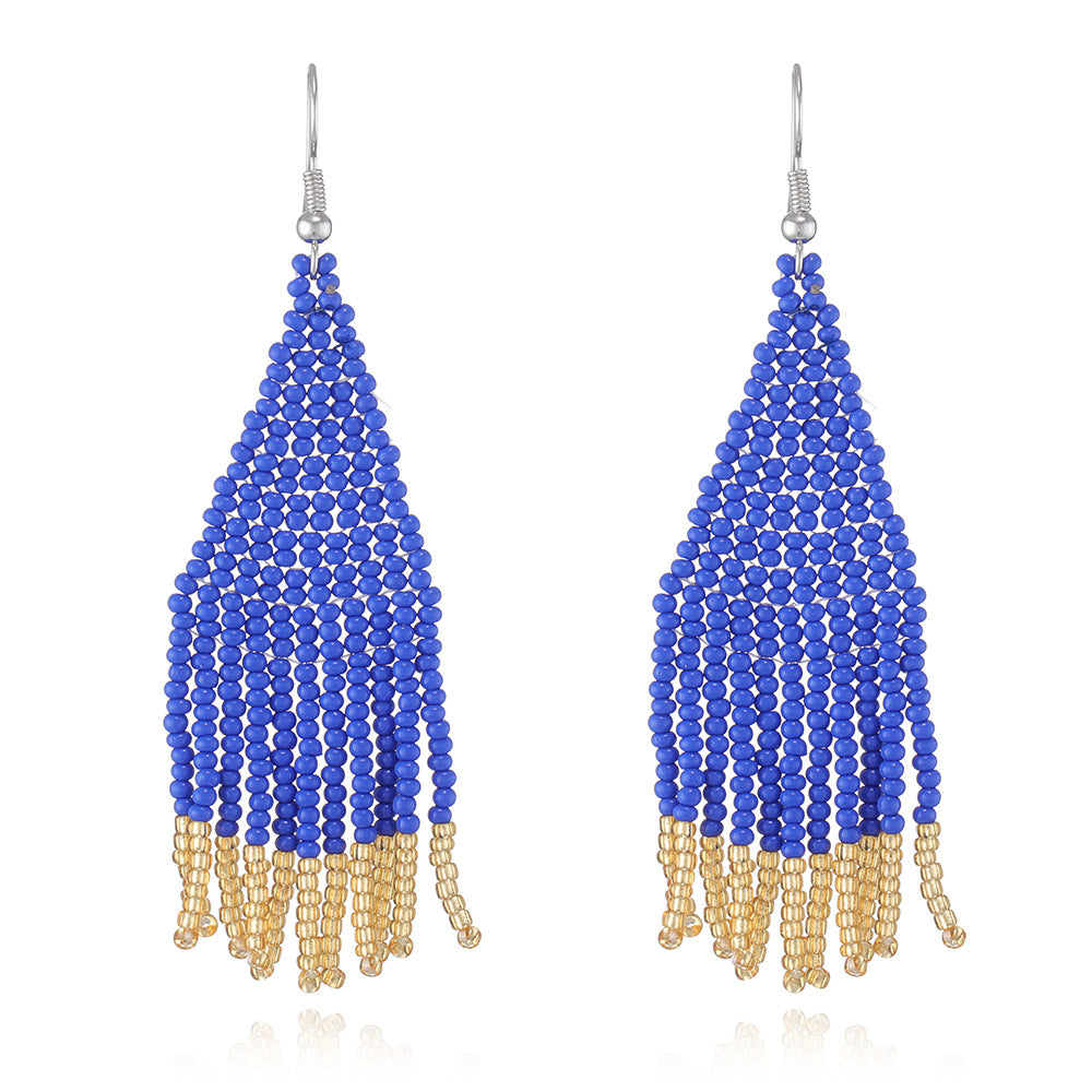 Original Ins Ethnic Handmade Fringed Earrings Bohemian Colored Rice Bead Earrings, Earrings for Women