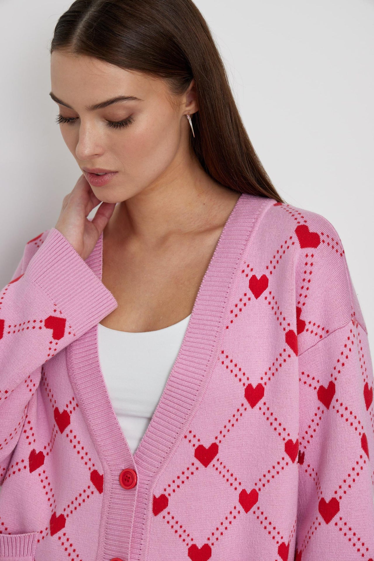 Lovely Pink Sweet Heart Fall Knitted Cardigan