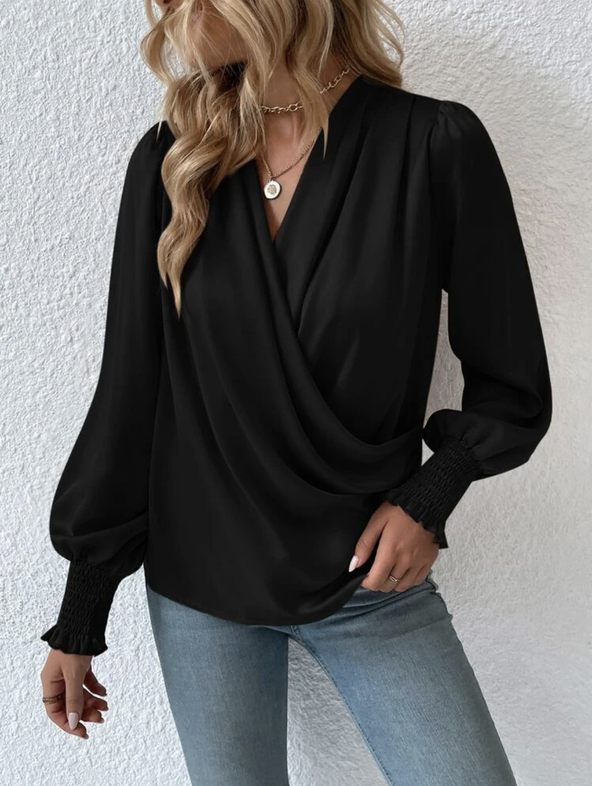 Elegant V Neck Long Sleeves Blouses Shirts