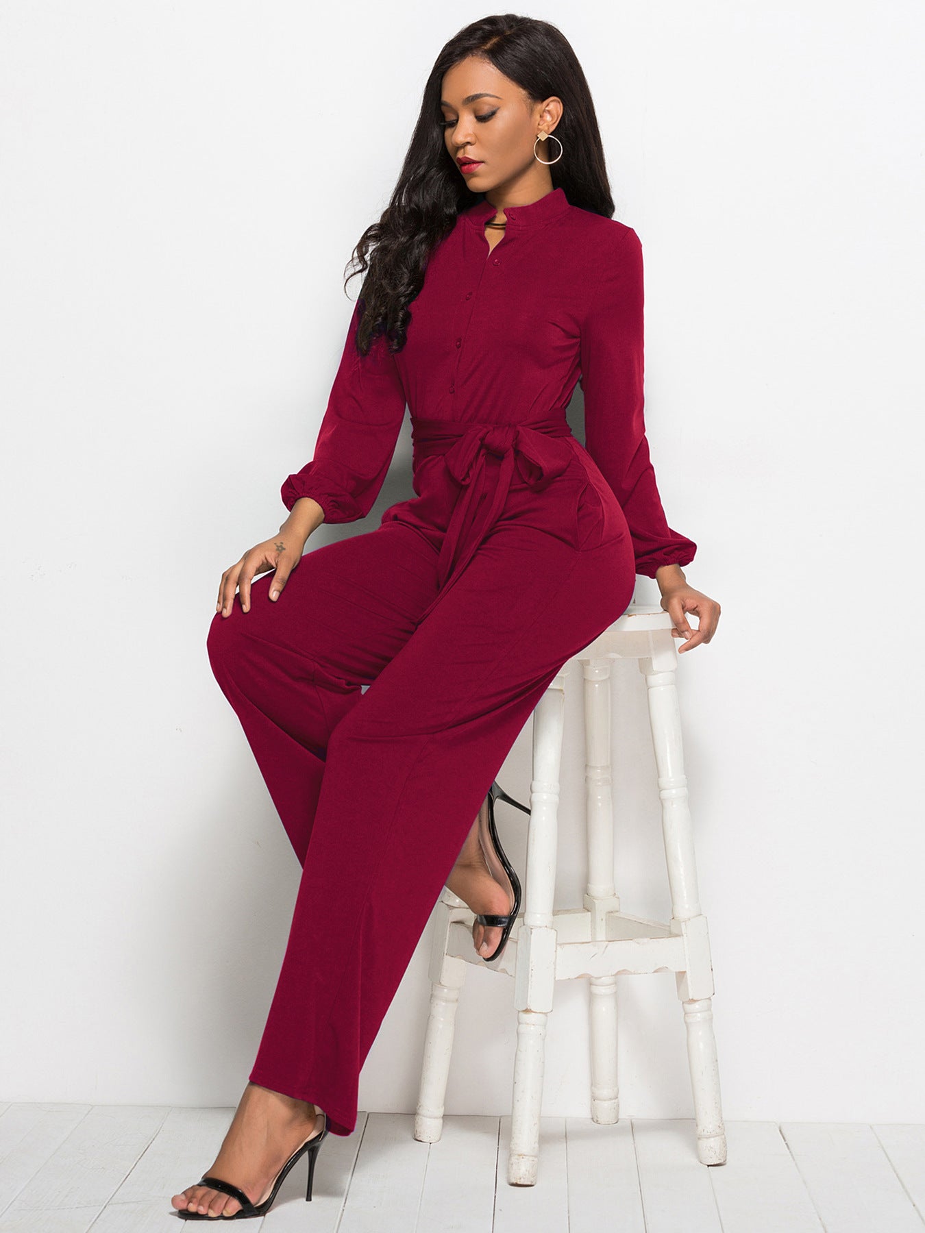 Fashion Long Sleeves Wide Legs Jumpsuits Romper for Women