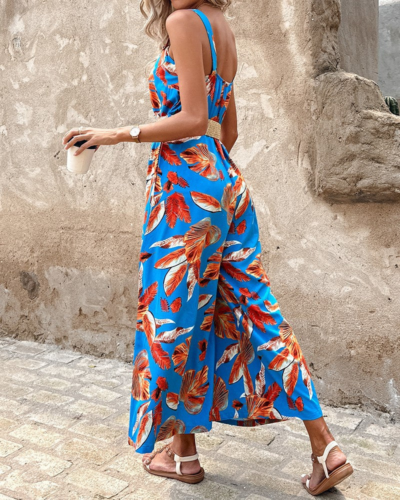 Fashion Floral Print Summer Jumpsuits with Belt