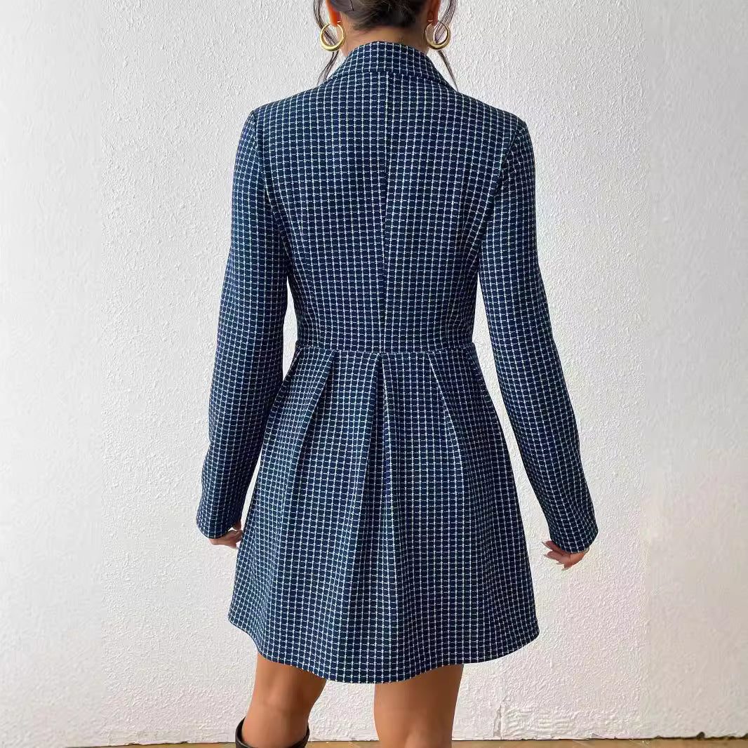 Fashion Plaid Winter Long Sleeves Dress Coats